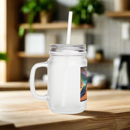 🐢 "Namaste Stay in My Lane" - Beach Vibes Frosted Mason Jar with Straw